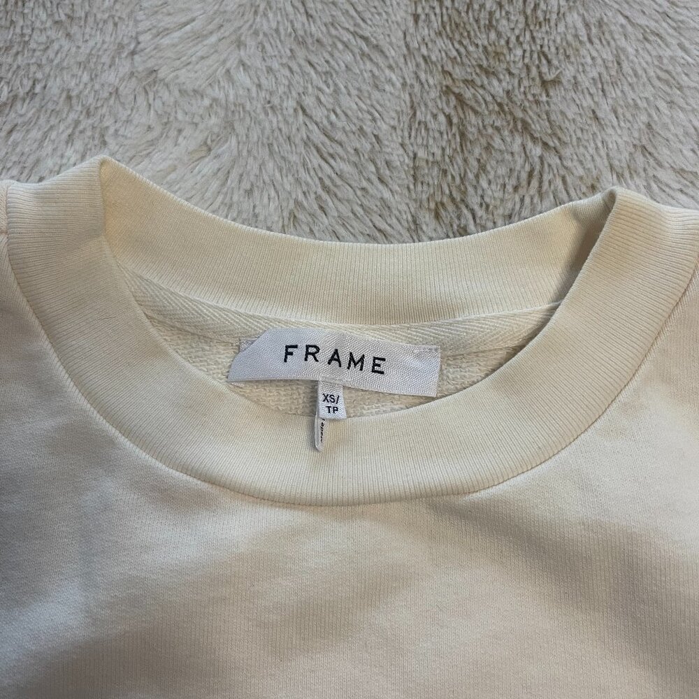 Frame Denim Cream The Carlyle Logo Crewneck Sweatshirt - Picture 3 of 4